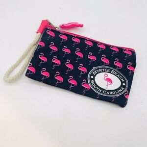 Flamingo Wristlet Myrtle Beach SC Tropical Destination Wallet Navy & Pink Charm